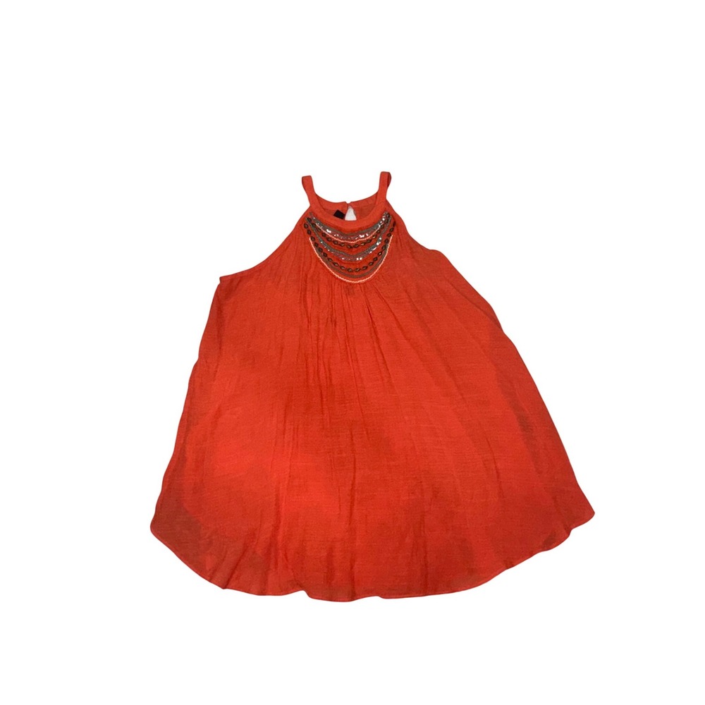 IZ Byer Orange Halter Top Beaded Sequin Neckline Sleeveless‎ Boho Blouse Large